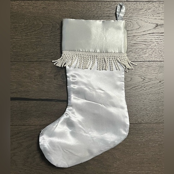 SILVER Satin Fringe Christmas Stocking Decor - Picture 3 of 5